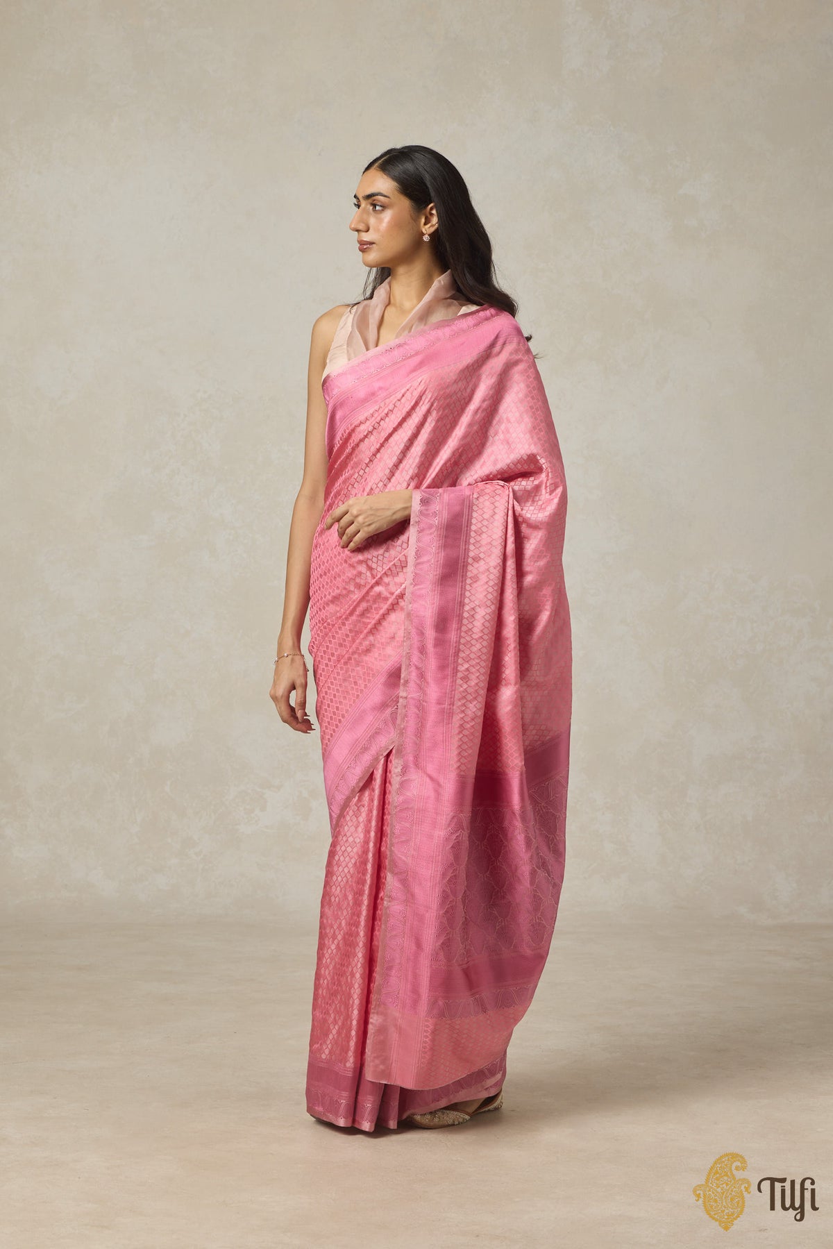 Flamingo Pink Pure Soft Satin Silk Banarasi Handloom Saree