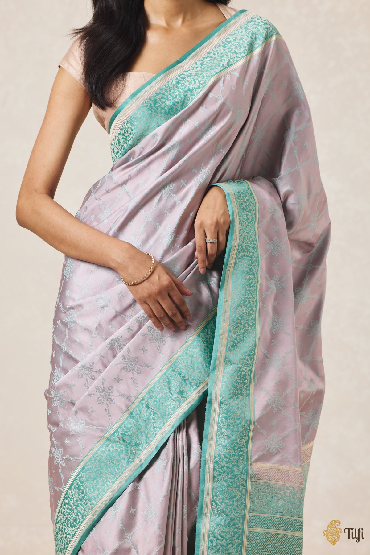 Soft Pink & Blue Pure Soft Satin Tanchoi Banarasi Handloom Saree