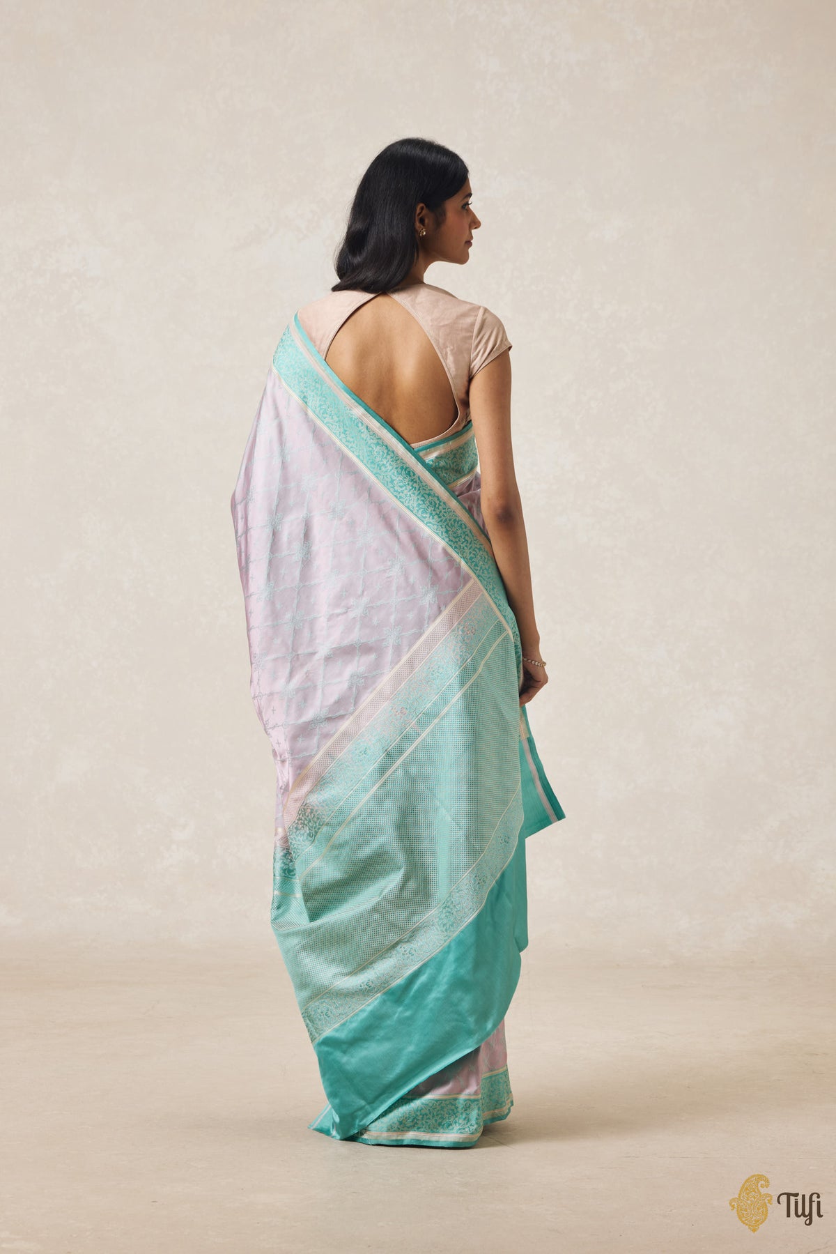 Soft Pink & Blue Pure Soft Satin Tanchoi Banarasi Handloom Saree