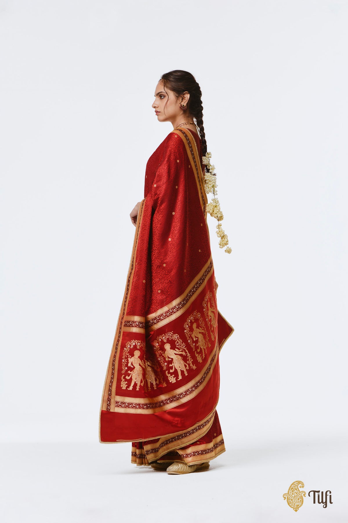 Pre-Order: 'Madanika' Red Pure Satin Silk Banarasi Handloom Saree