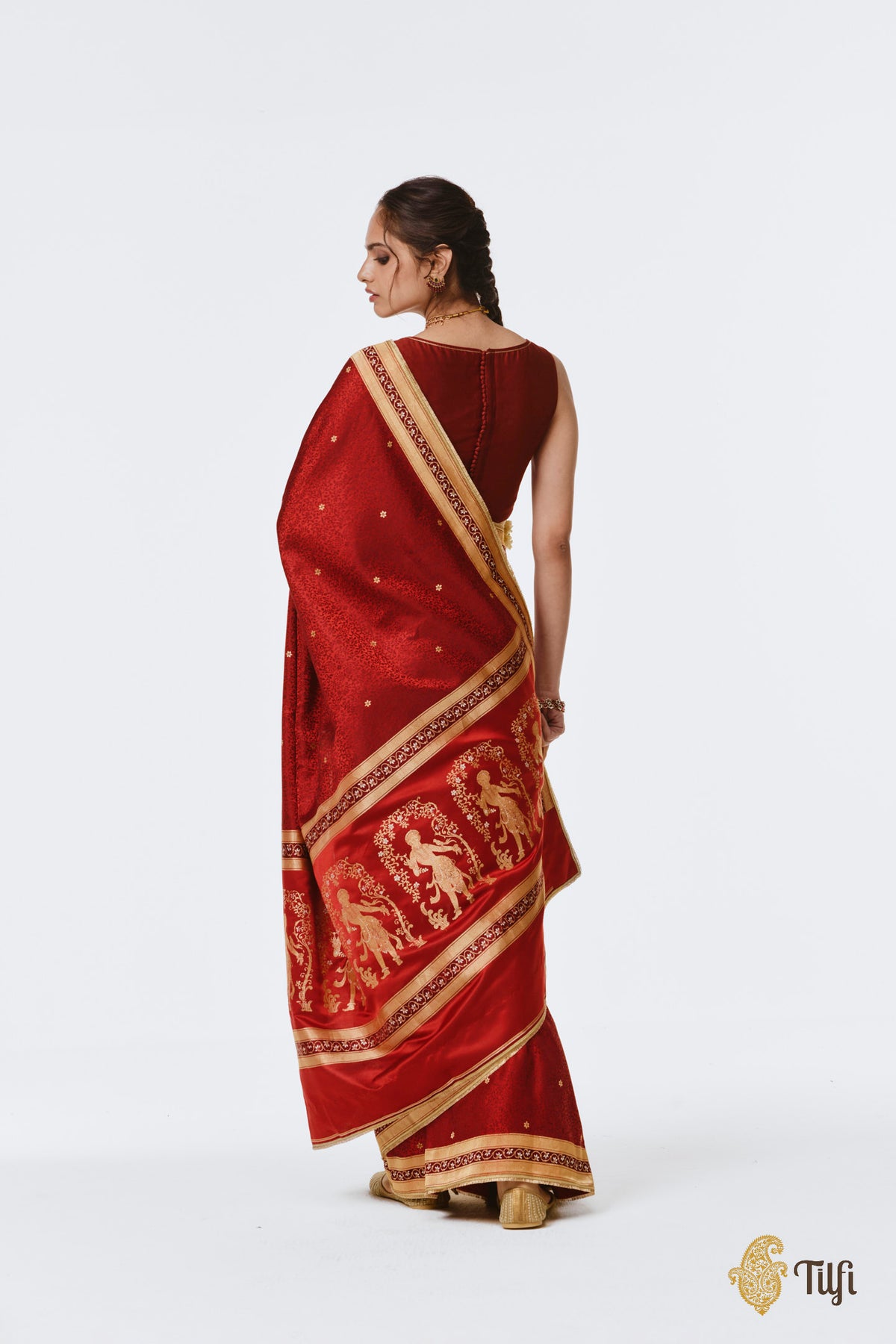 Pre-Order: 'Madanika' Red Pure Satin Silk Banarasi Handloom Saree