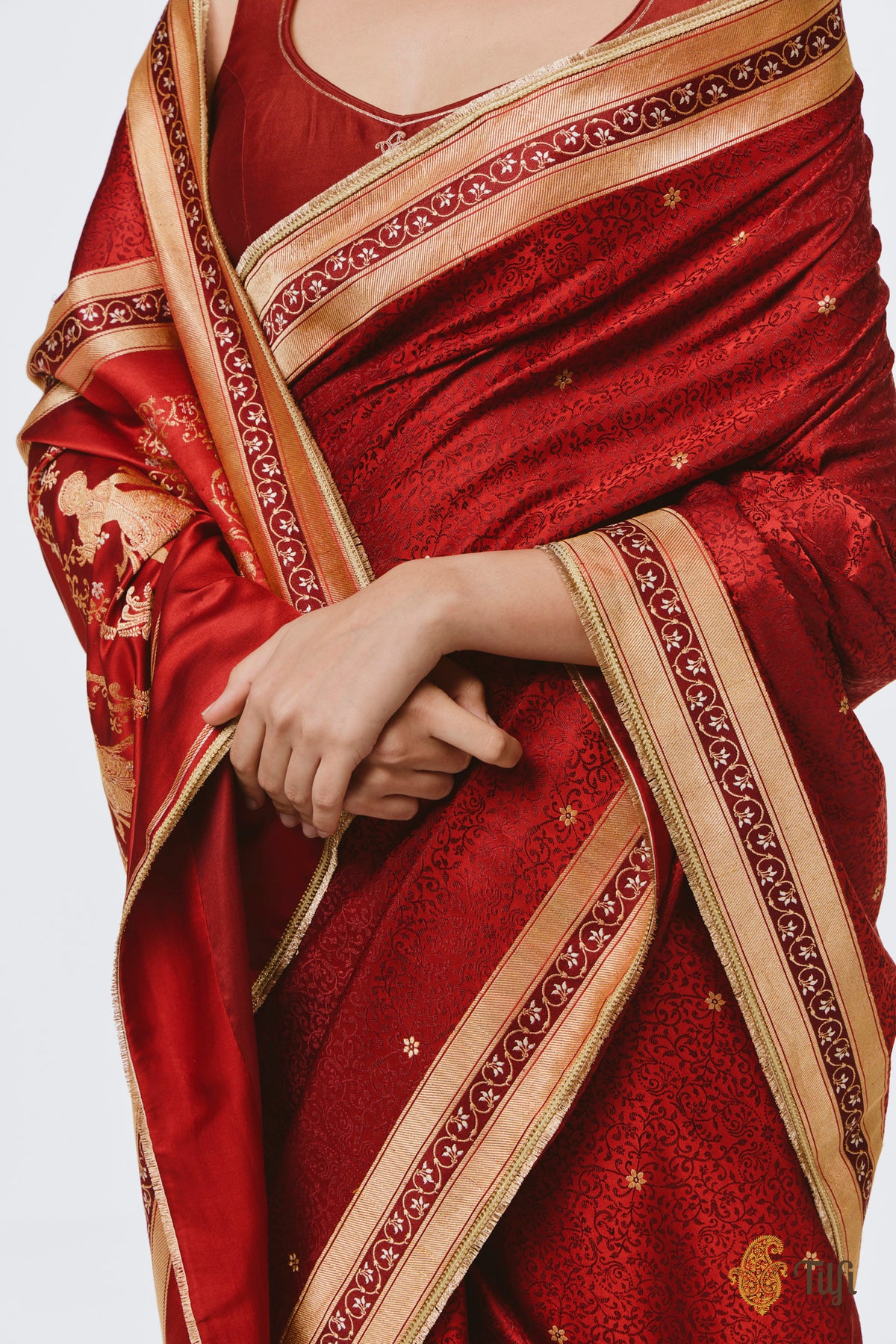 Pre-Order: 'Madanika' Red Pure Satin Silk Banarasi Handloom Saree