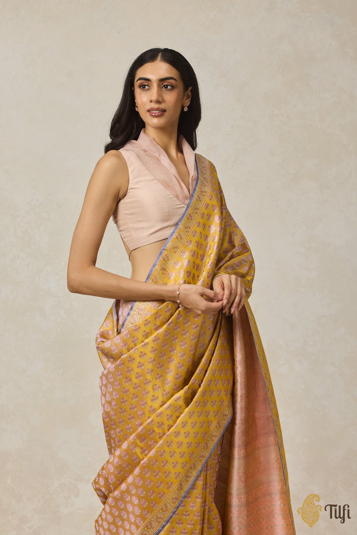 Pre-Order: Yellow Pure Satin Silk Banarasi Tanchoi Handloom Saree