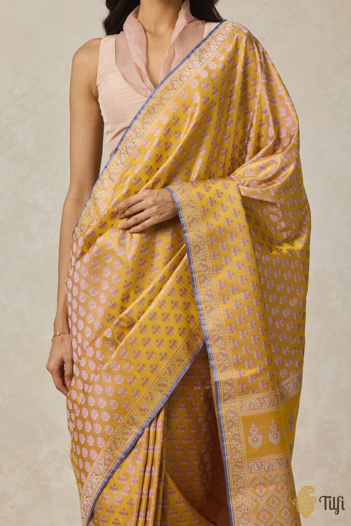 Pre-Order: Yellow Pure Satin Silk Banarasi Tanchoi Handloom Saree