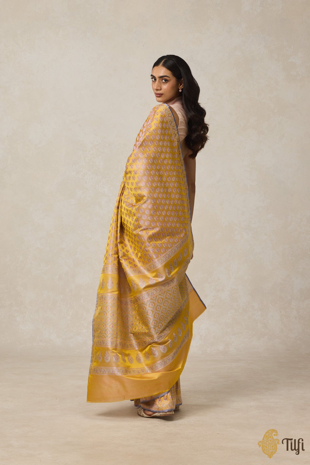 Pre-Order: Yellow Pure Satin Silk Banarasi Tanchoi Handloom Saree