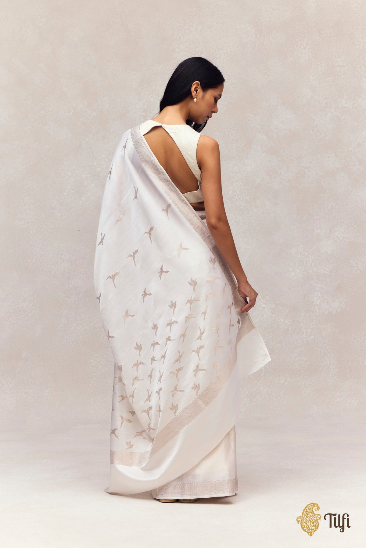 White Pure Kora by Cotton Banarasi Handloom Saree