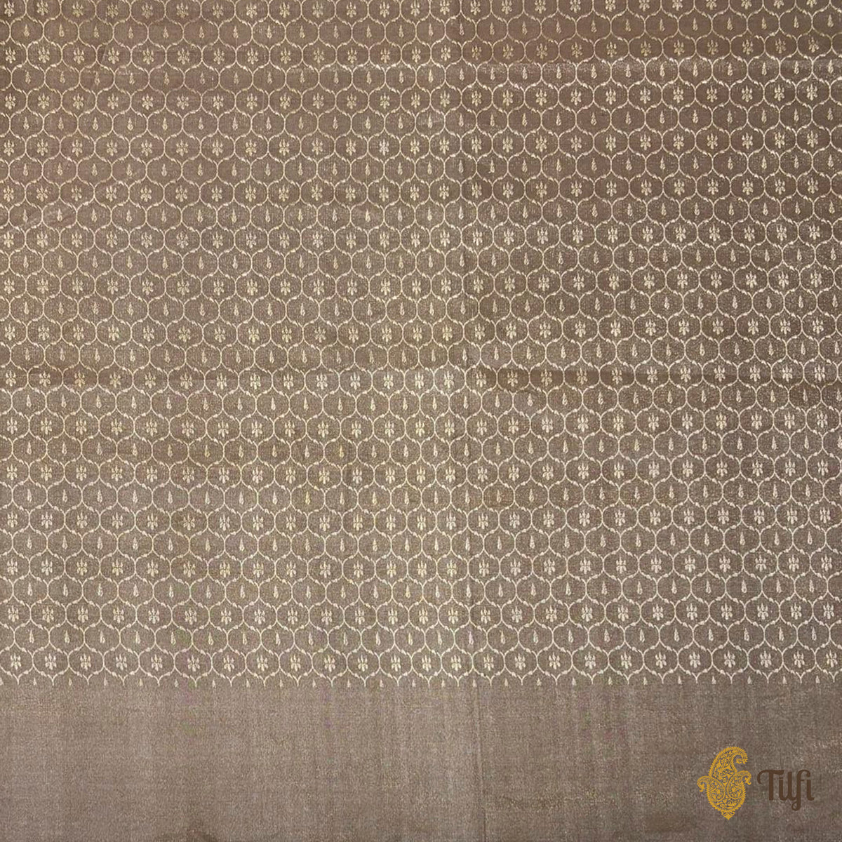 'Anar Lata' Dark Brown Pure Satin Silk Tissue Banarasi Handloom Saree