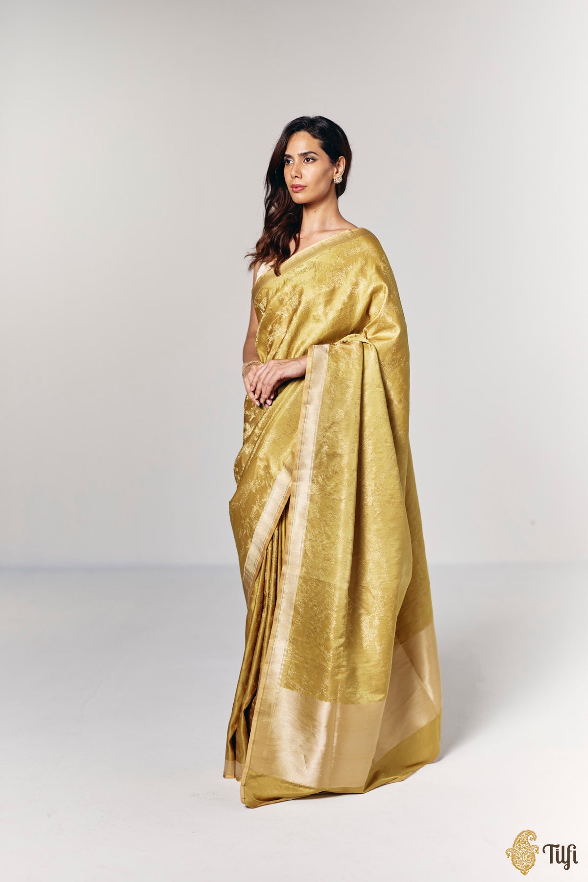 Pre-Order: 'Whispers of the Wild' Lime Green Pure Soft Satin Tissue Tanchoi Saree