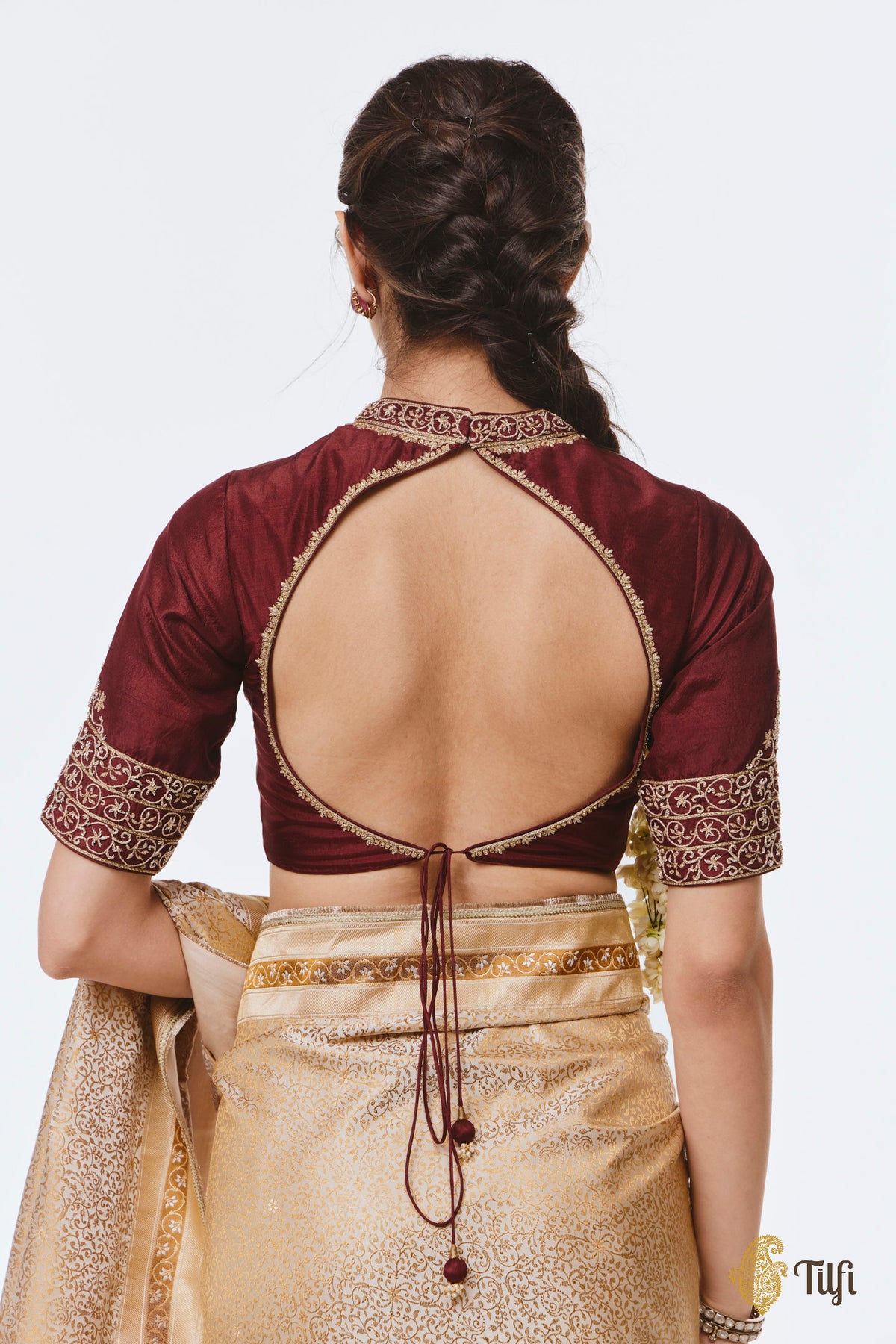 Brown Pure Raw Silk Hand-Embroidered Blouse