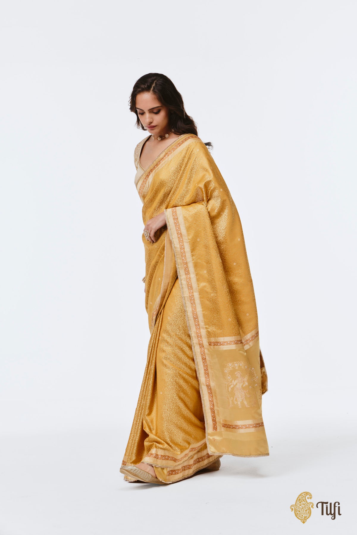 Pre-Order: 'Madanika' Yellow Pure Satin Silk Banarasi Handloom Saree