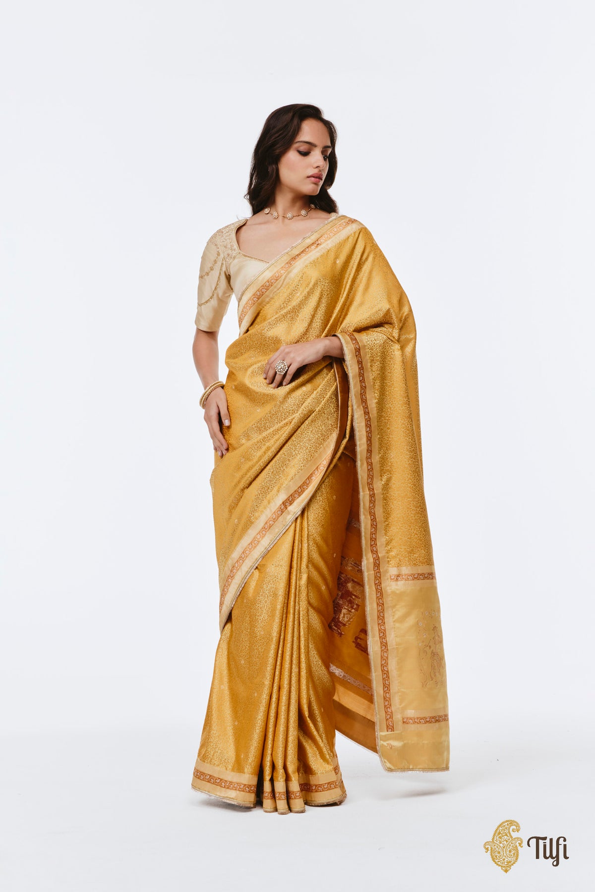 Pre-Order: 'Madanika' Yellow Pure Satin Silk Banarasi Handloom Saree