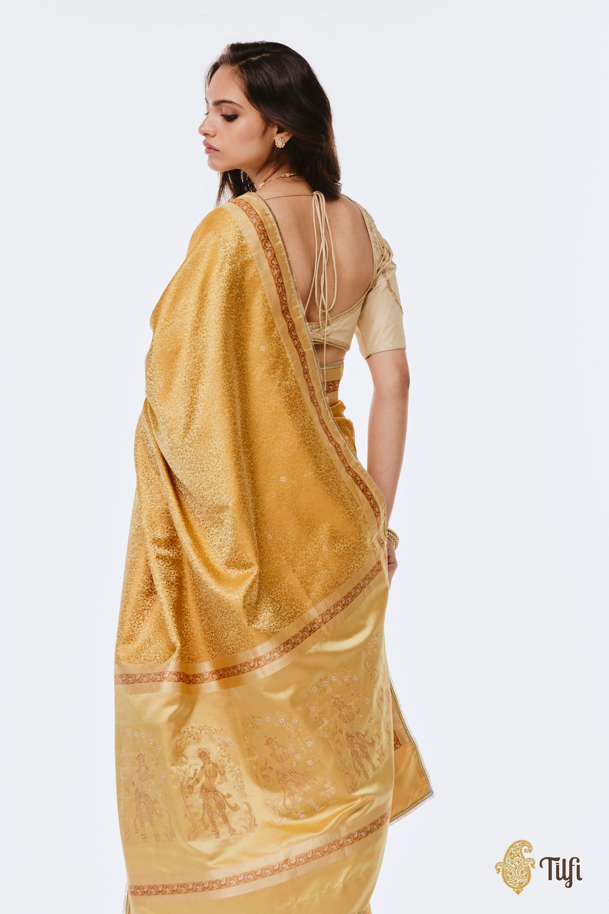 Pre-Order: 'Madanika' Yellow Pure Satin Silk Banarasi Handloom Saree