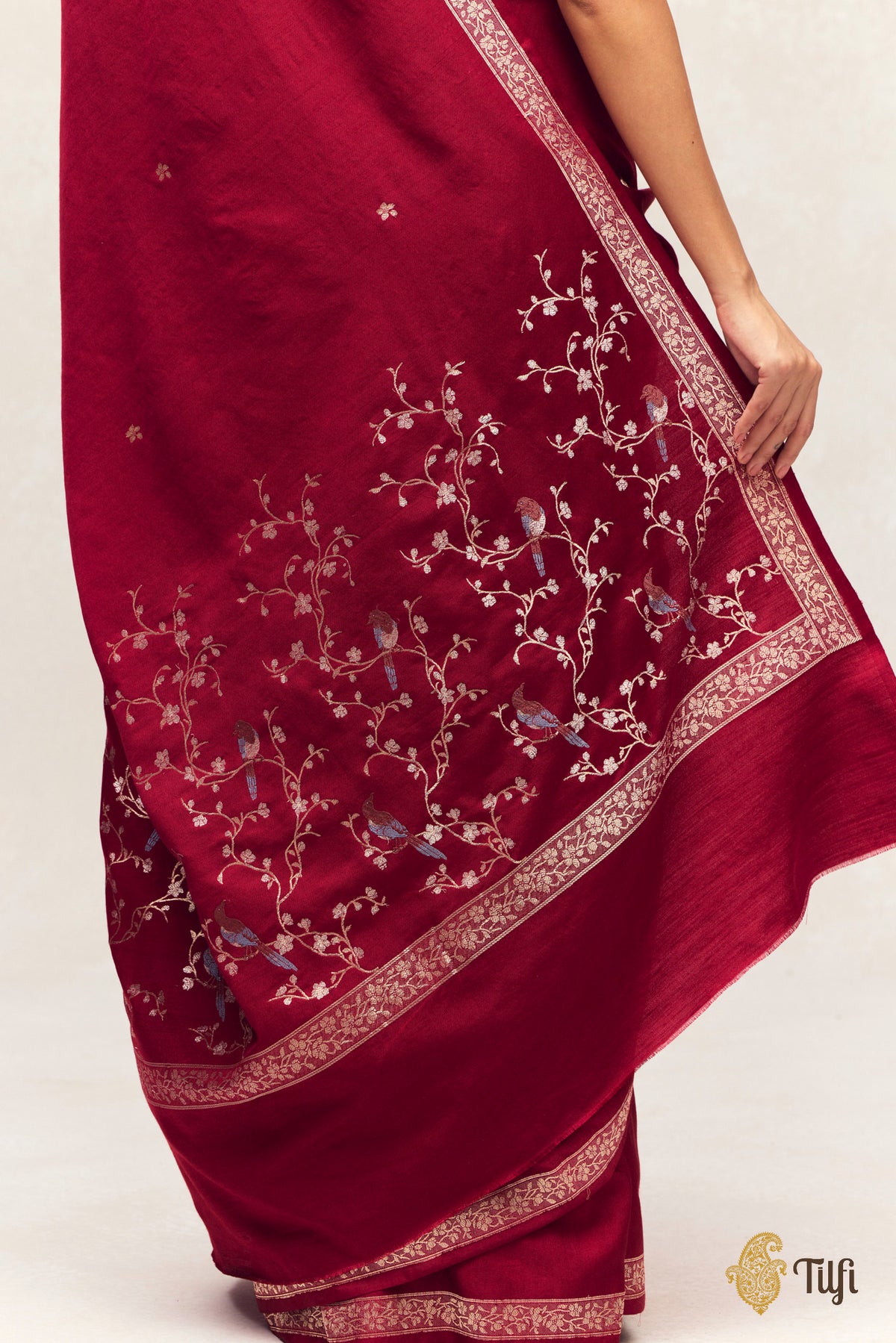 'Winter Song' Maroon Silk-Pashmina Wool Banarasi Handloom Saree