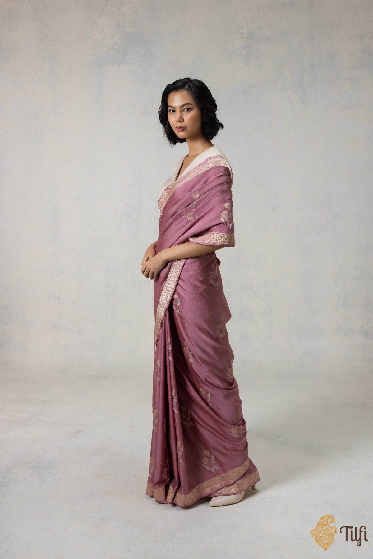 Old Rose Pink Silk-Wool Banarasi Handloom Saree