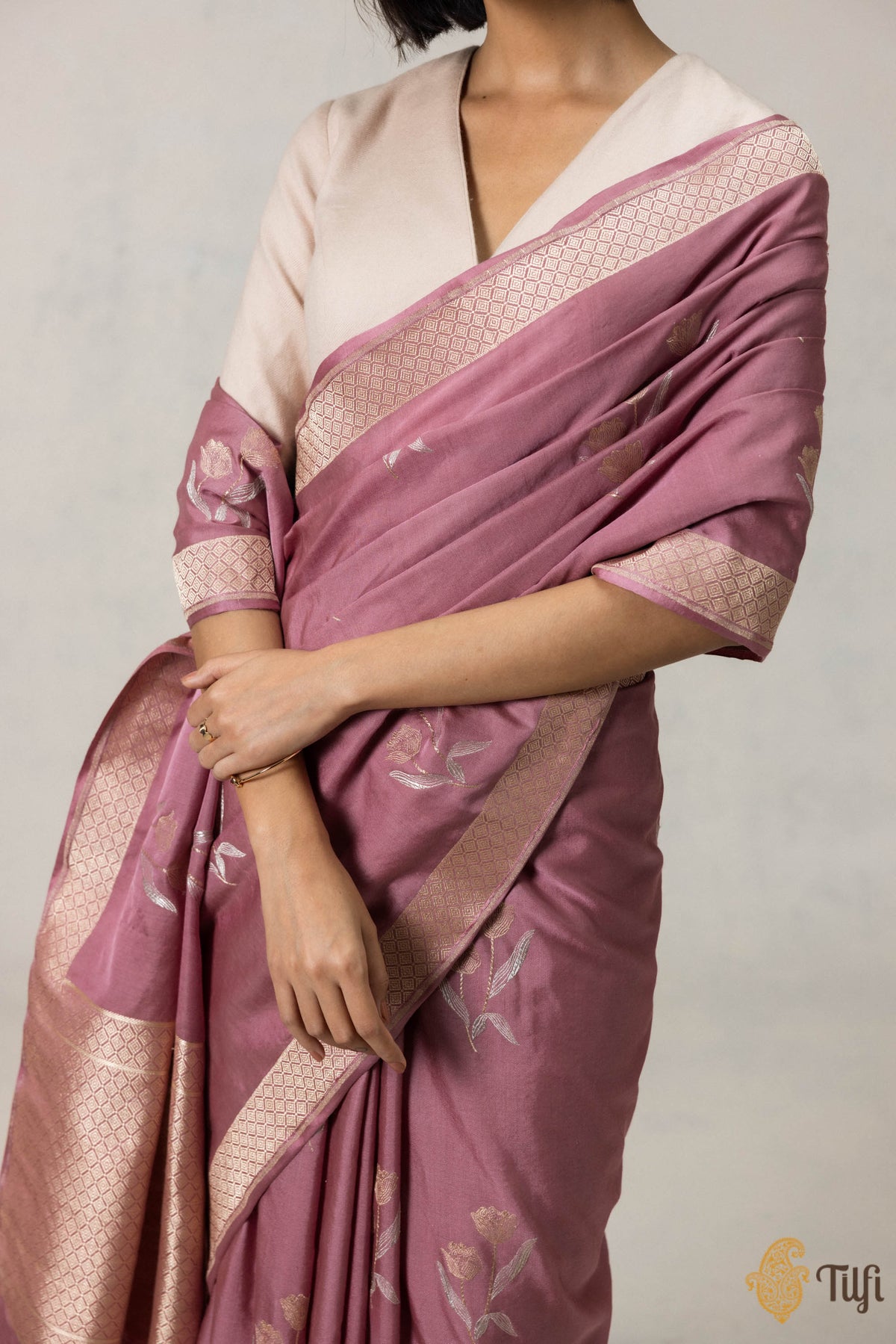 Old Rose Pink Silk-Wool Banarasi Handloom Saree