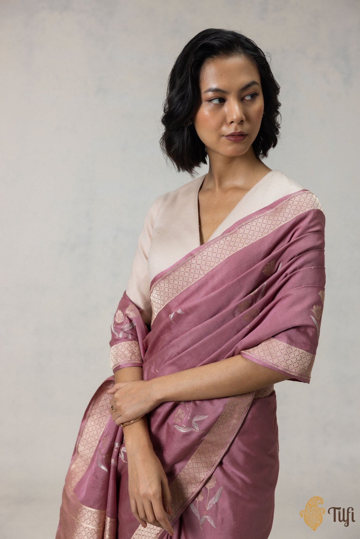 Old Rose Pink Silk-Wool Banarasi Handloom Saree