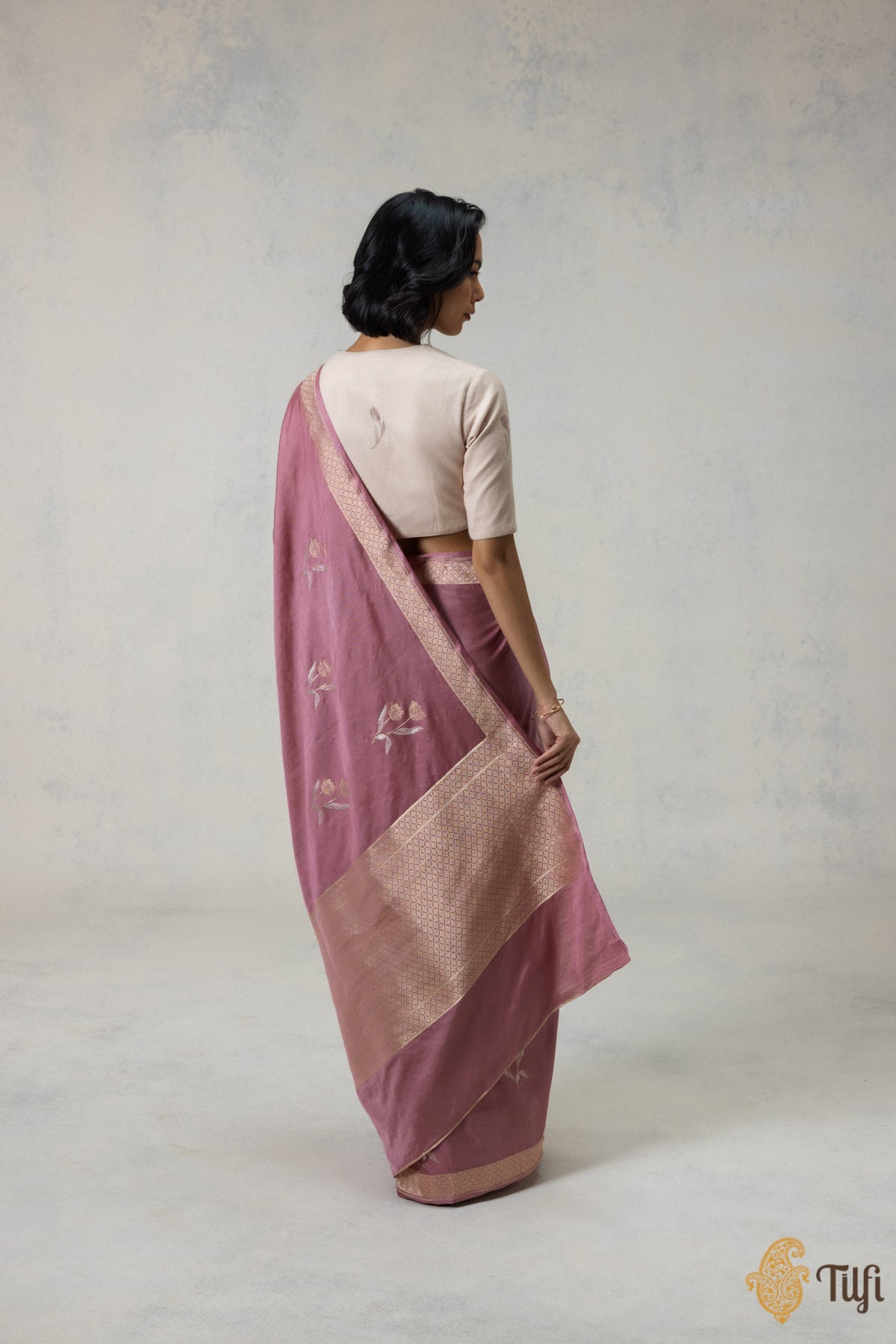 Old Rose Pink Silk-Wool Banarasi Handloom Saree