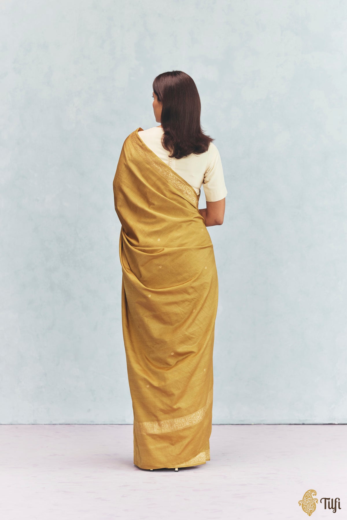 'Willow' Mustard Yellow Silk-Pashmina Wool Banarasi Handloom Saree