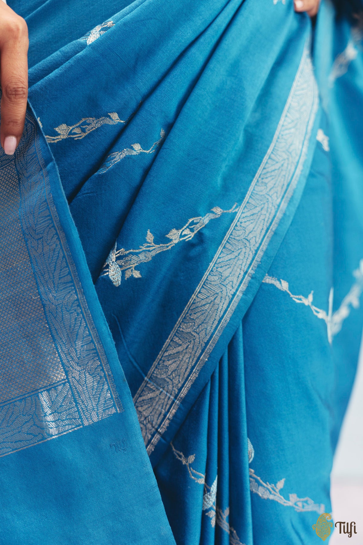 'Eden' Blue Silk-Pashmina Wool Banarasi Handloom Saree