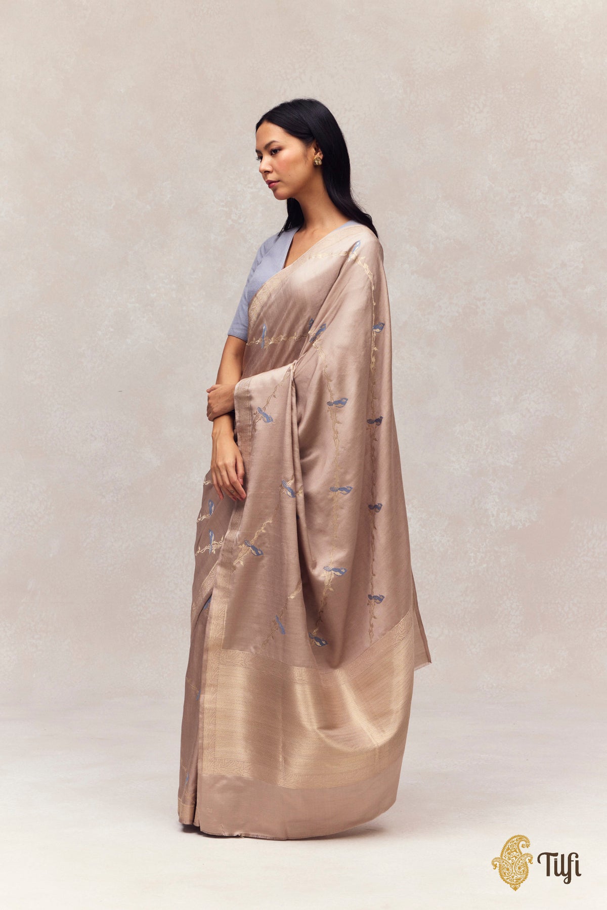 'Eden' Grey Silk-Pashmina Wool Banarasi Handloom Saree