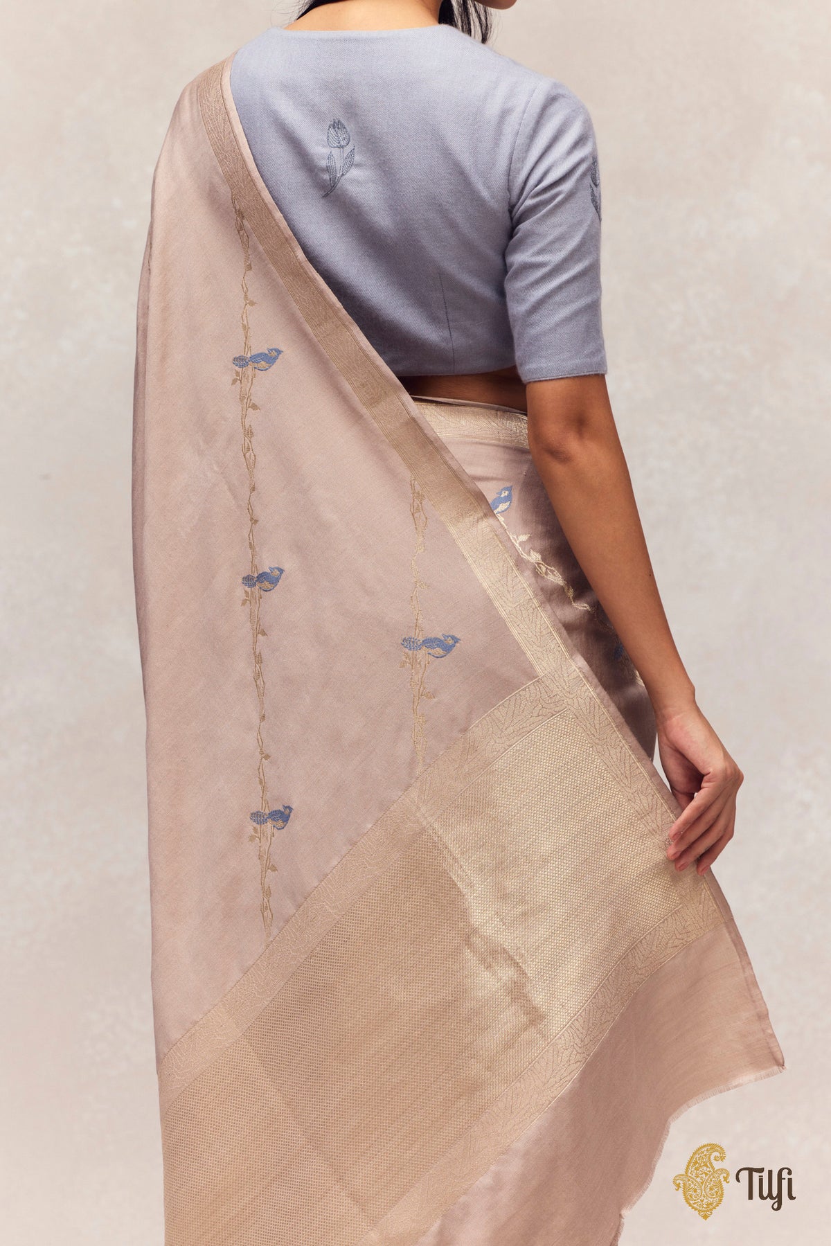 'Eden' Grey Silk-Pashmina Wool Banarasi Handloom Saree