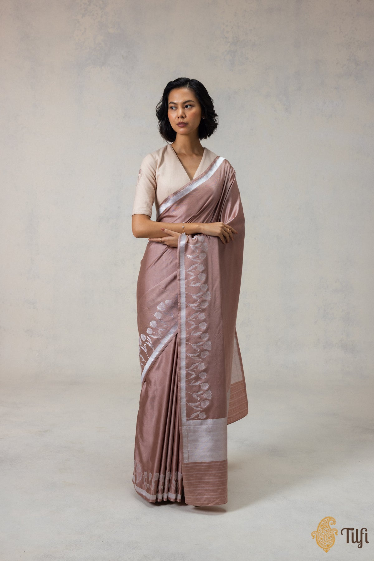 Brown Silk-Pashmina Wool Banarasi Handloom Saree