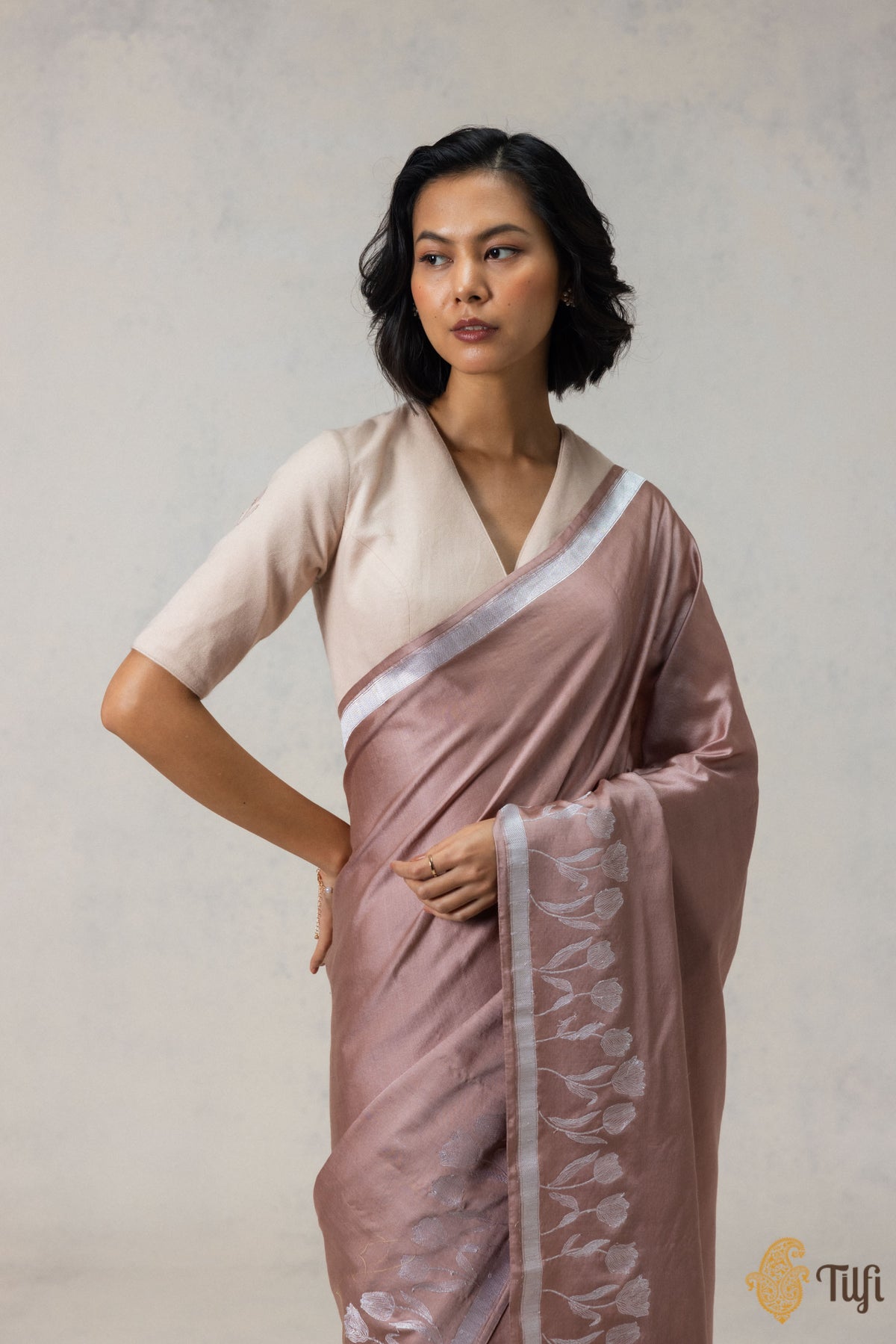 Brown Silk-Pashmina Wool Banarasi Handloom Saree