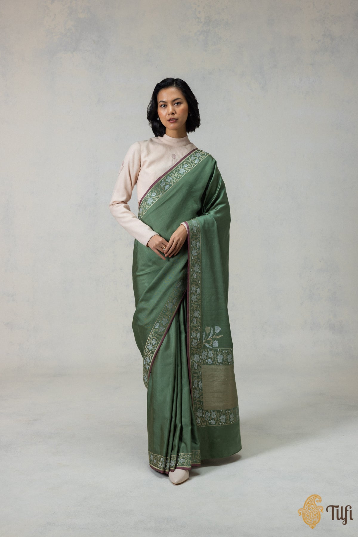 Green Silk-Wool Banarasi Handloom Saree