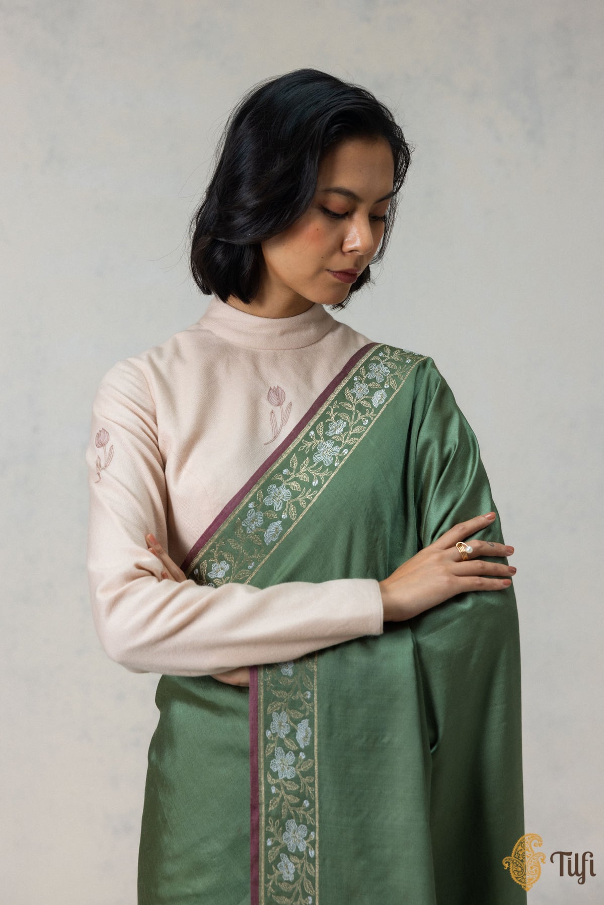 Green Silk-Wool Banarasi Handloom Saree