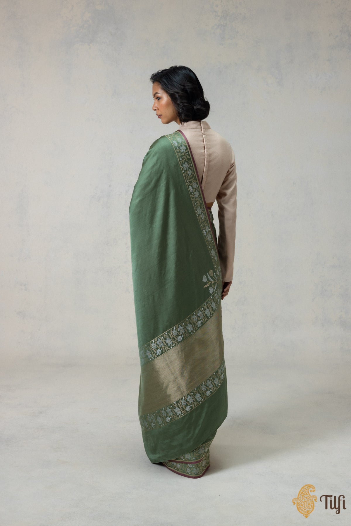 Green Silk-Wool Banarasi Handloom Saree