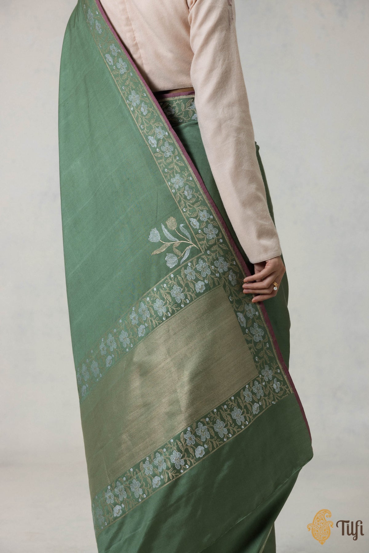 Green Silk-Wool Banarasi Handloom Saree