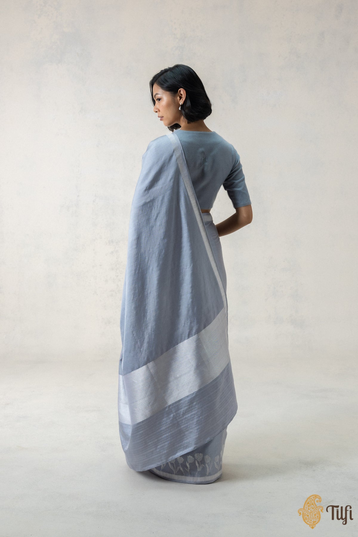 Grey Silk-Pashmina Wool Banarasi Handloom Saree