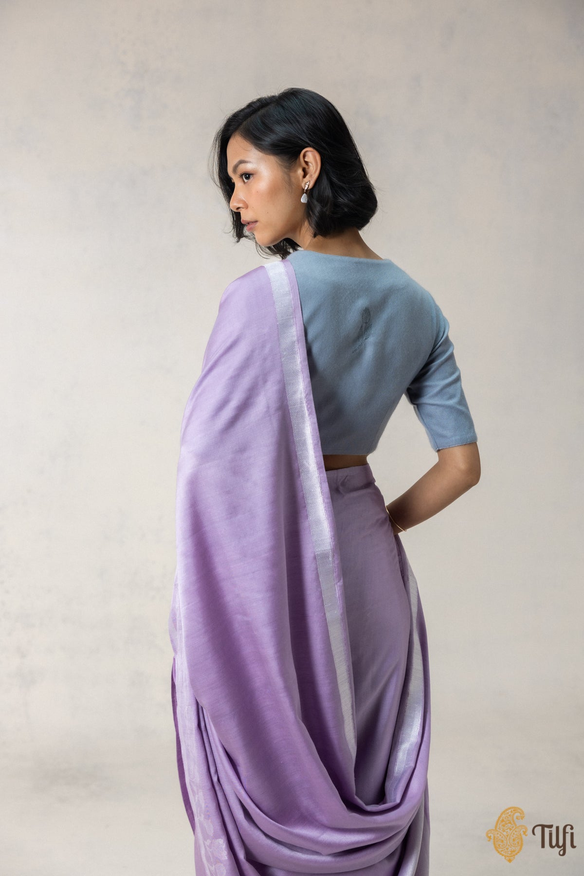 Lilac Silk-Pashmina Wool Banarasi Handloom Saree