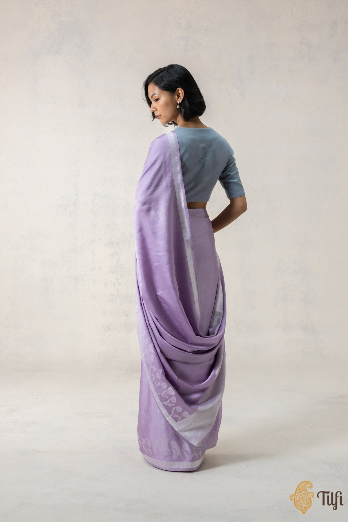 Lilac Silk-Pashmina Wool Banarasi Handloom Saree