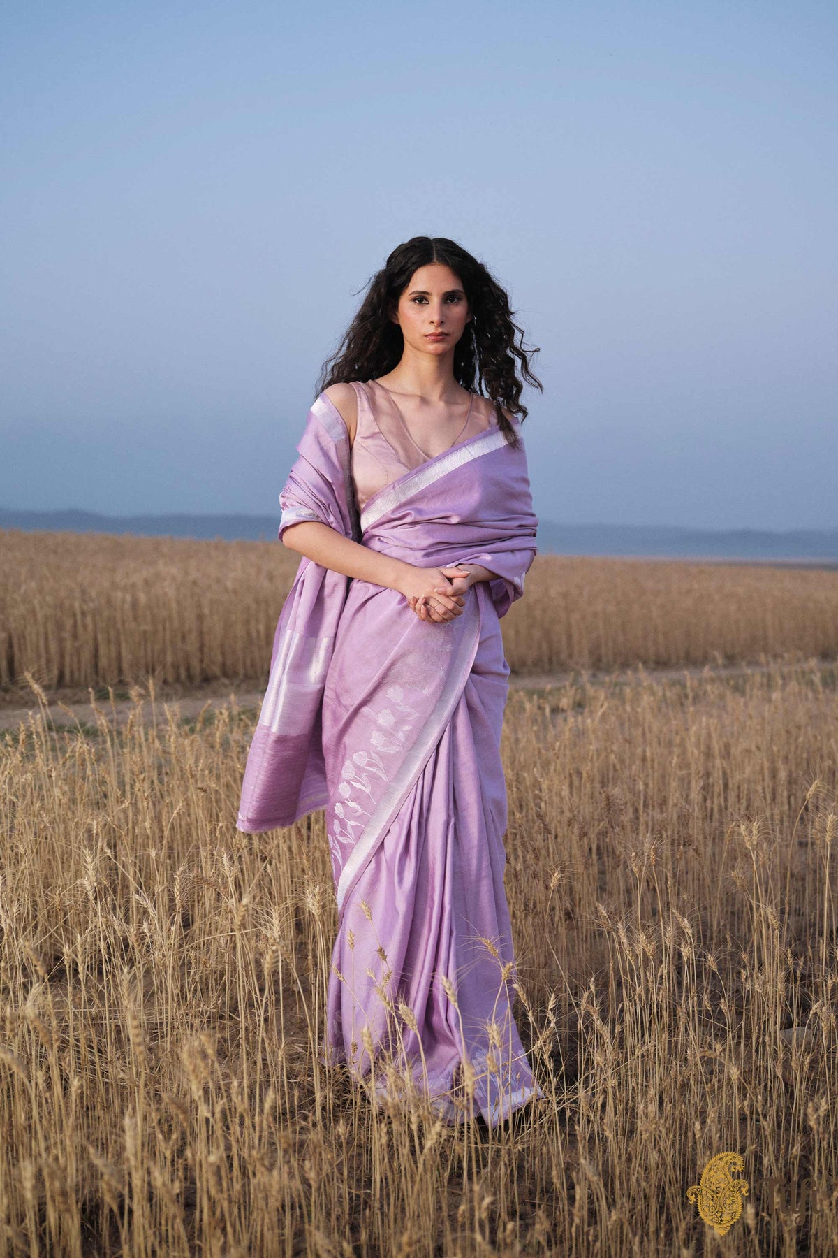 Lilac Silk-Pashmina Wool Banarasi Handloom Saree