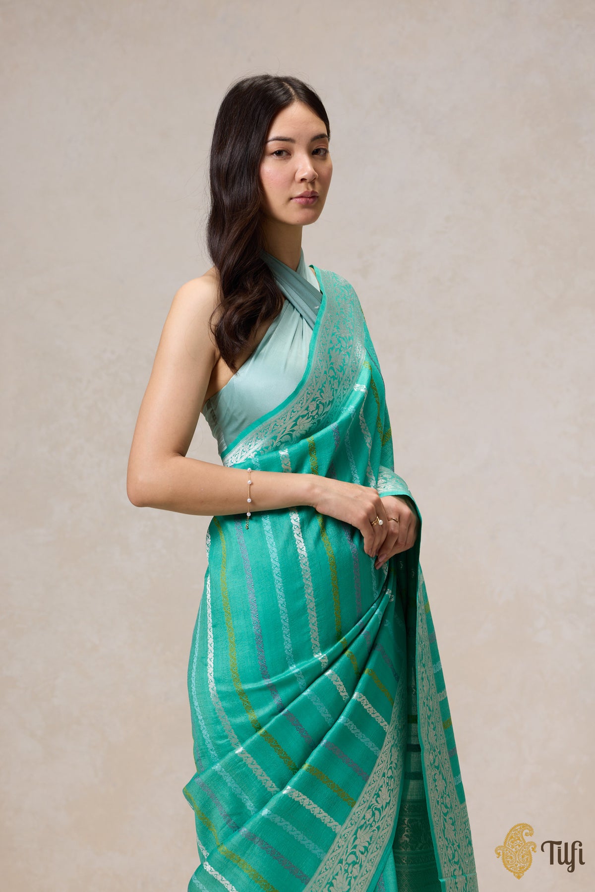 Green Pure Tussar Georgette Banarasi Handloom Saree