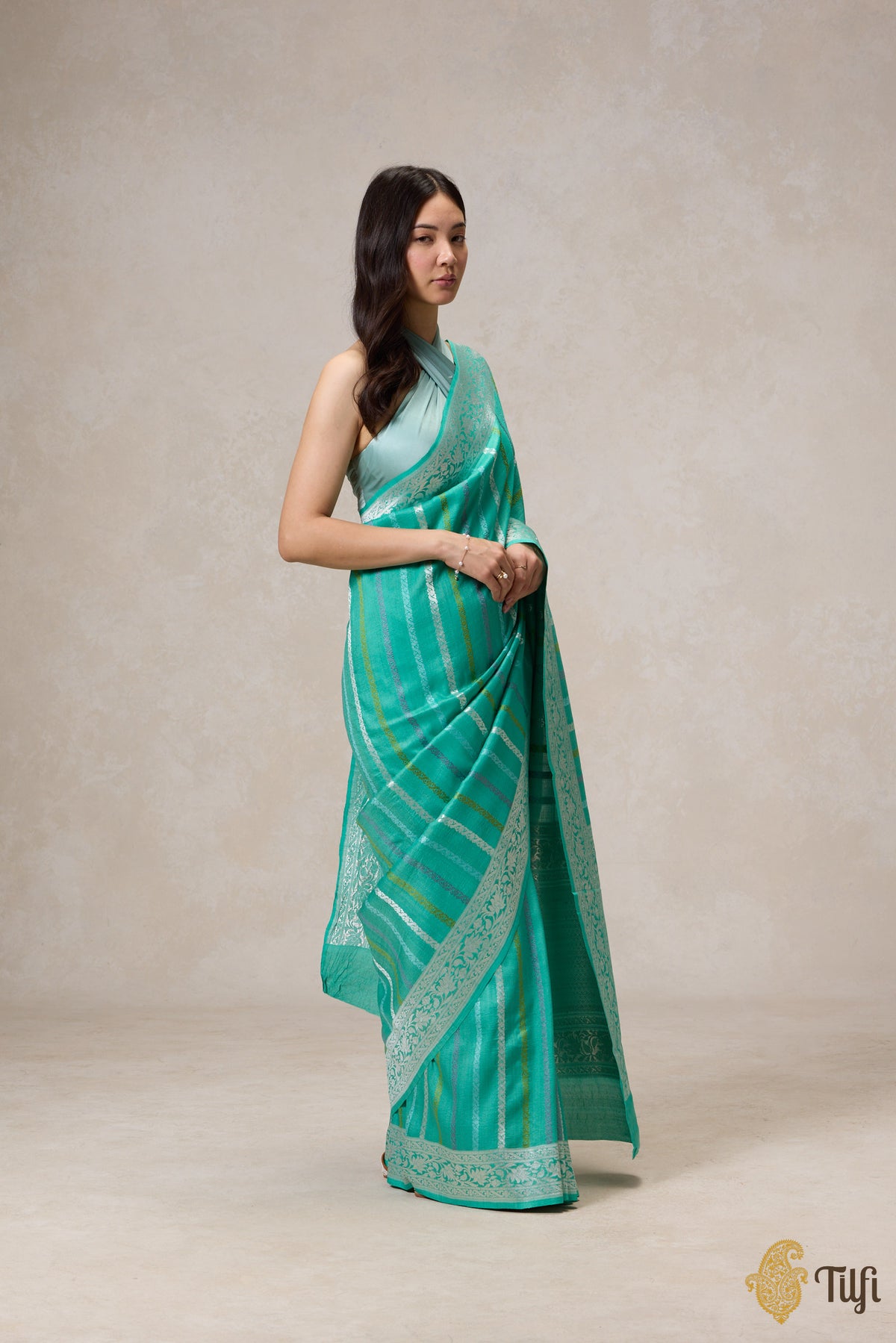 Green Pure Tussar Georgette Banarasi Handloom Saree