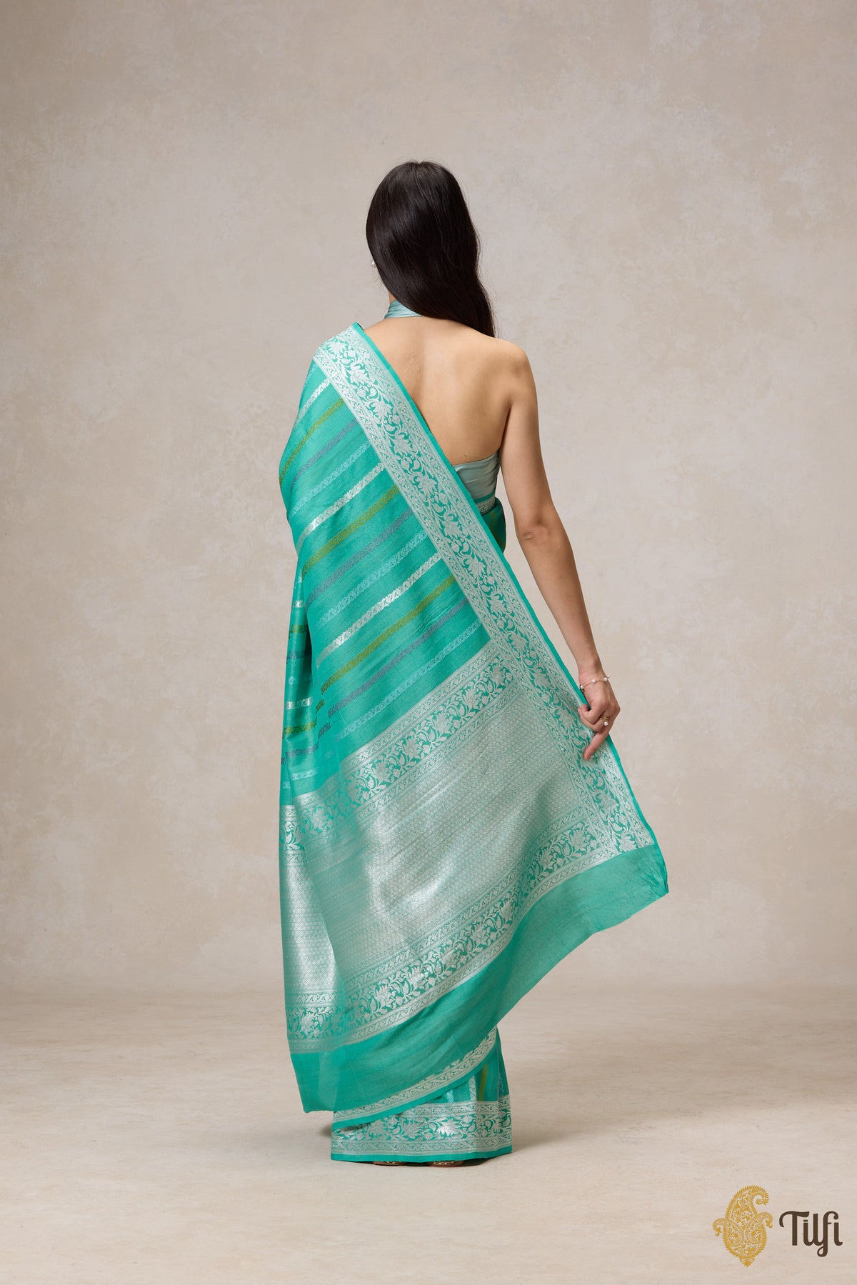 Green Pure Tussar Georgette Banarasi Handloom Saree