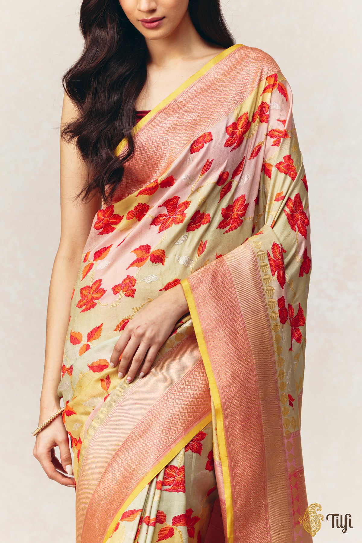 Pure Tussar Georgette Kadhua Jangla Saree