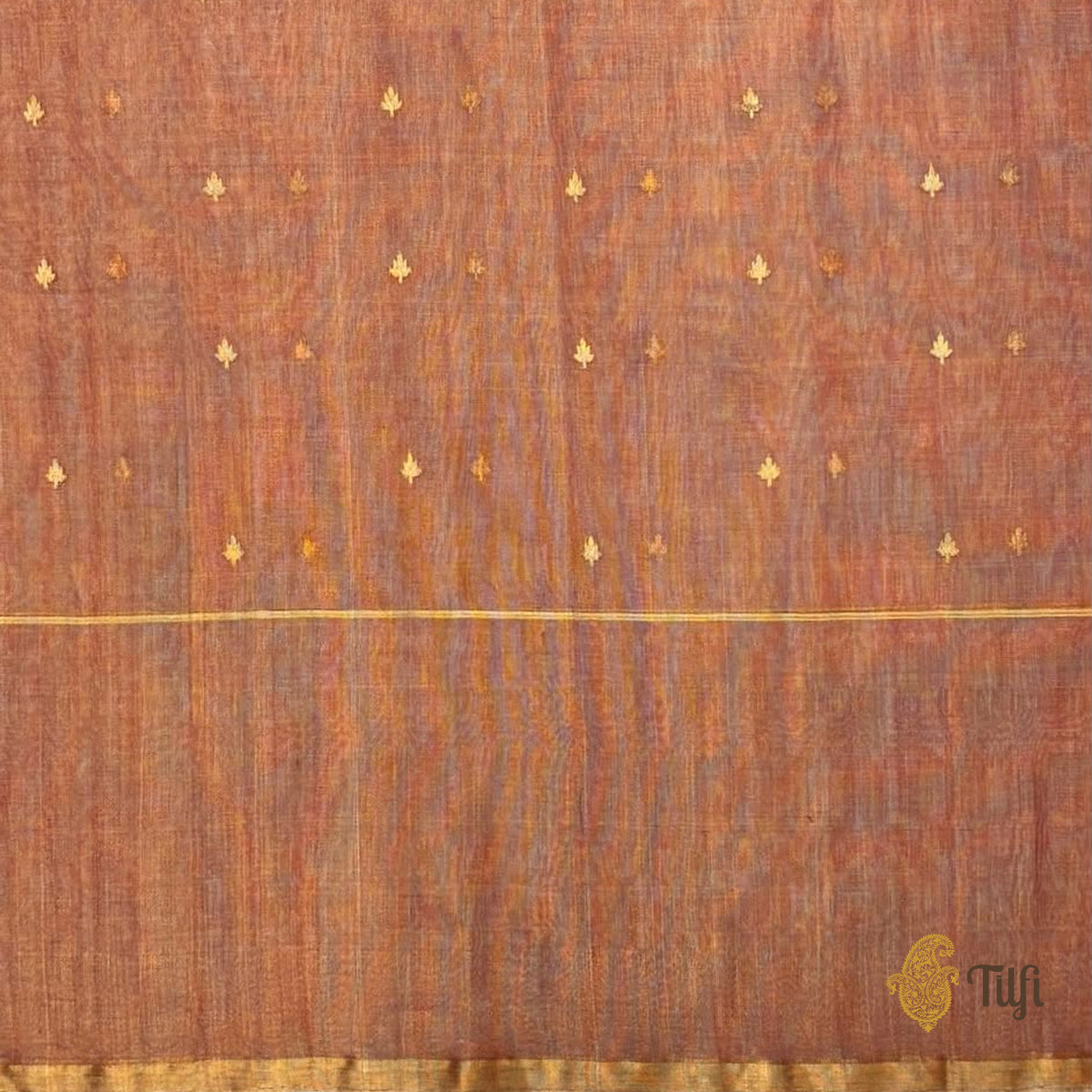 Gold Rust Red Plain Kadiyal Tissue Saree