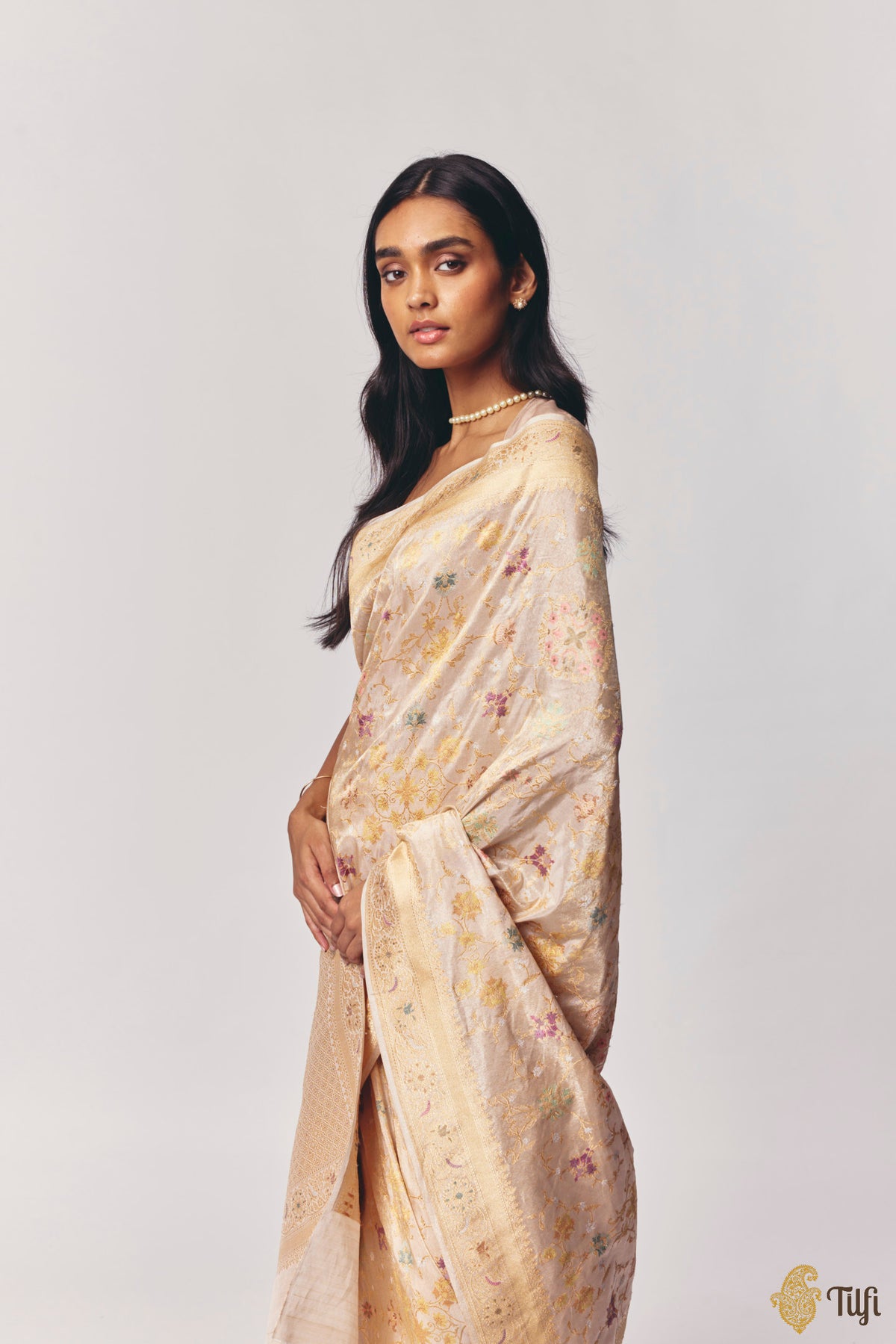 'Kausalya' Gold Pure Katan Silk Real Zari Tissue Banarasi Handloom Saree