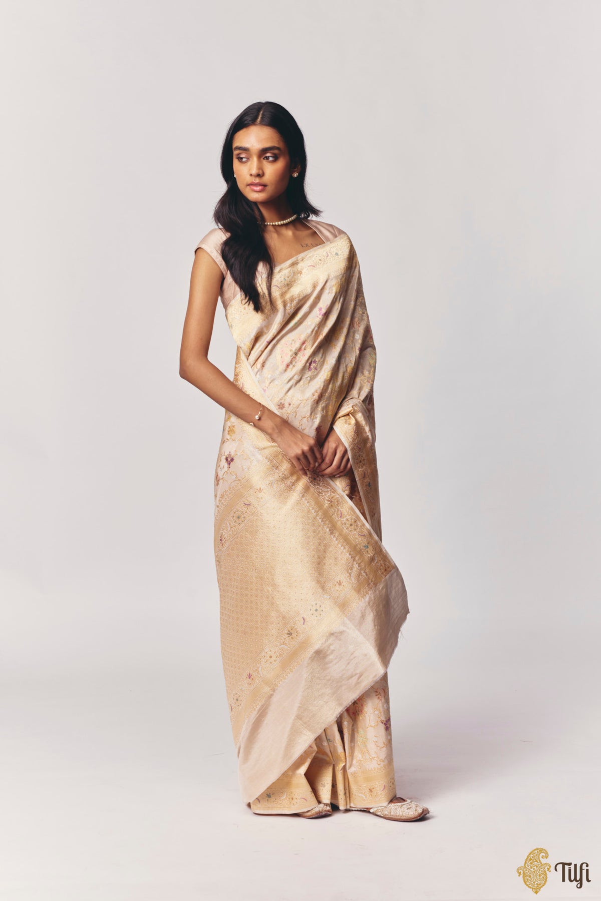 'Kausalya' Gold Pure Katan Silk Real Zari Tissue Banarasi Handloom Saree