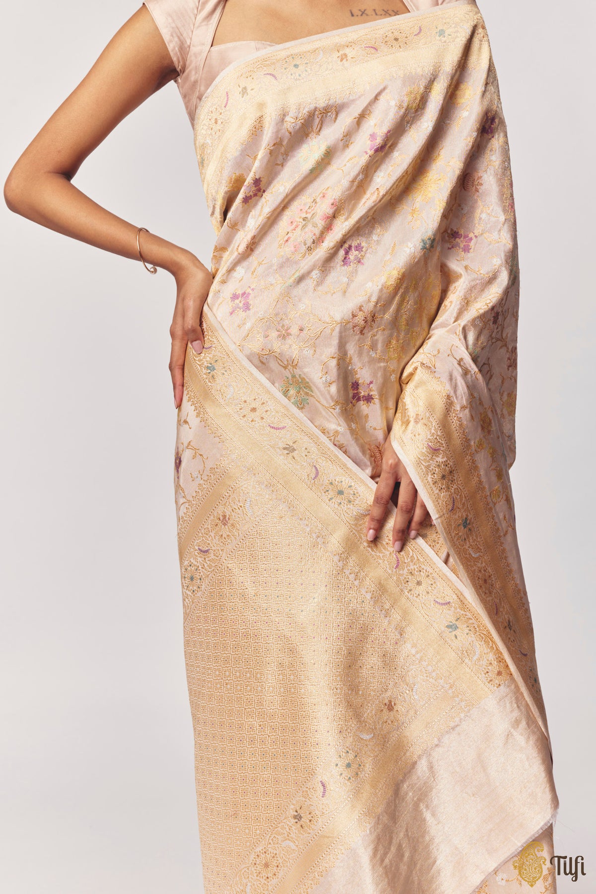 'Kausalya' Gold Pure Katan Silk Real Zari Tissue Banarasi Handloom Saree