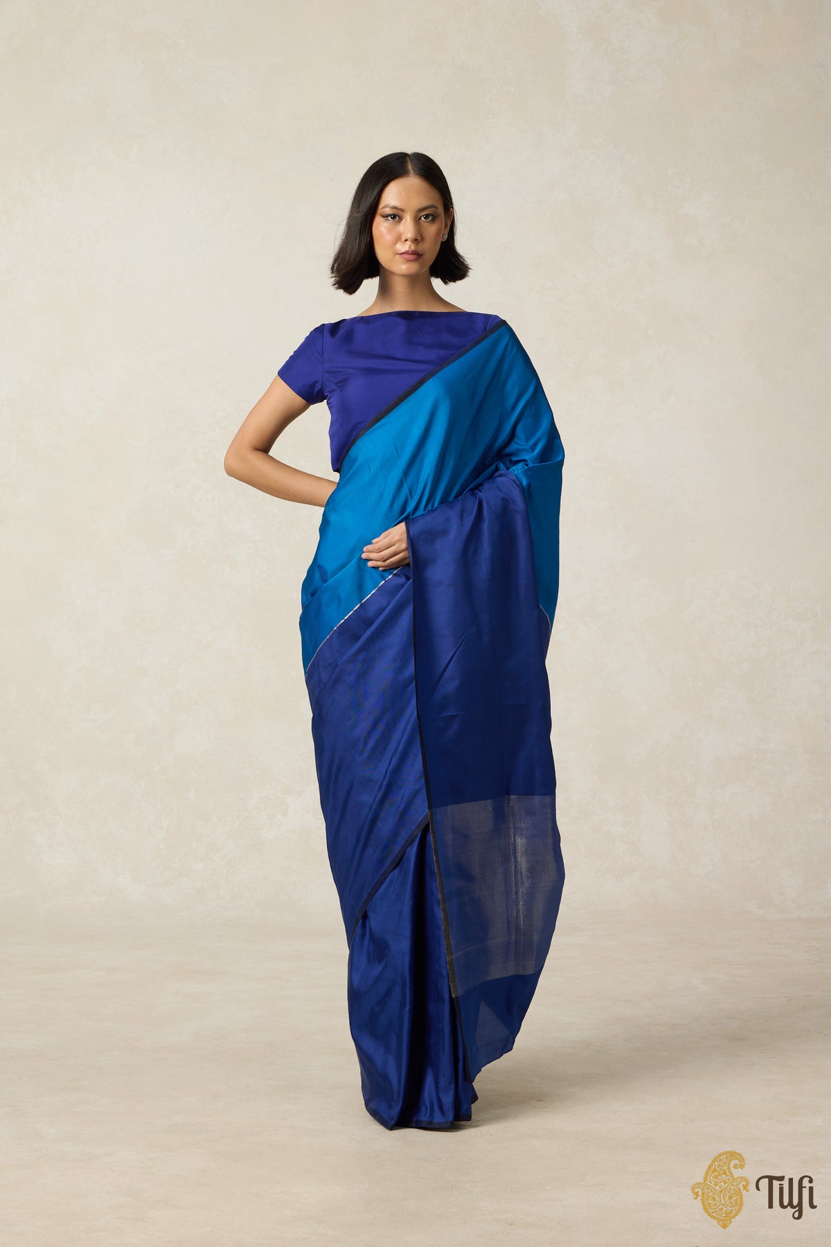 &#39;Serenade&#39; Shade of Blue Pure Silk Twill Banarasi Handloom Saree