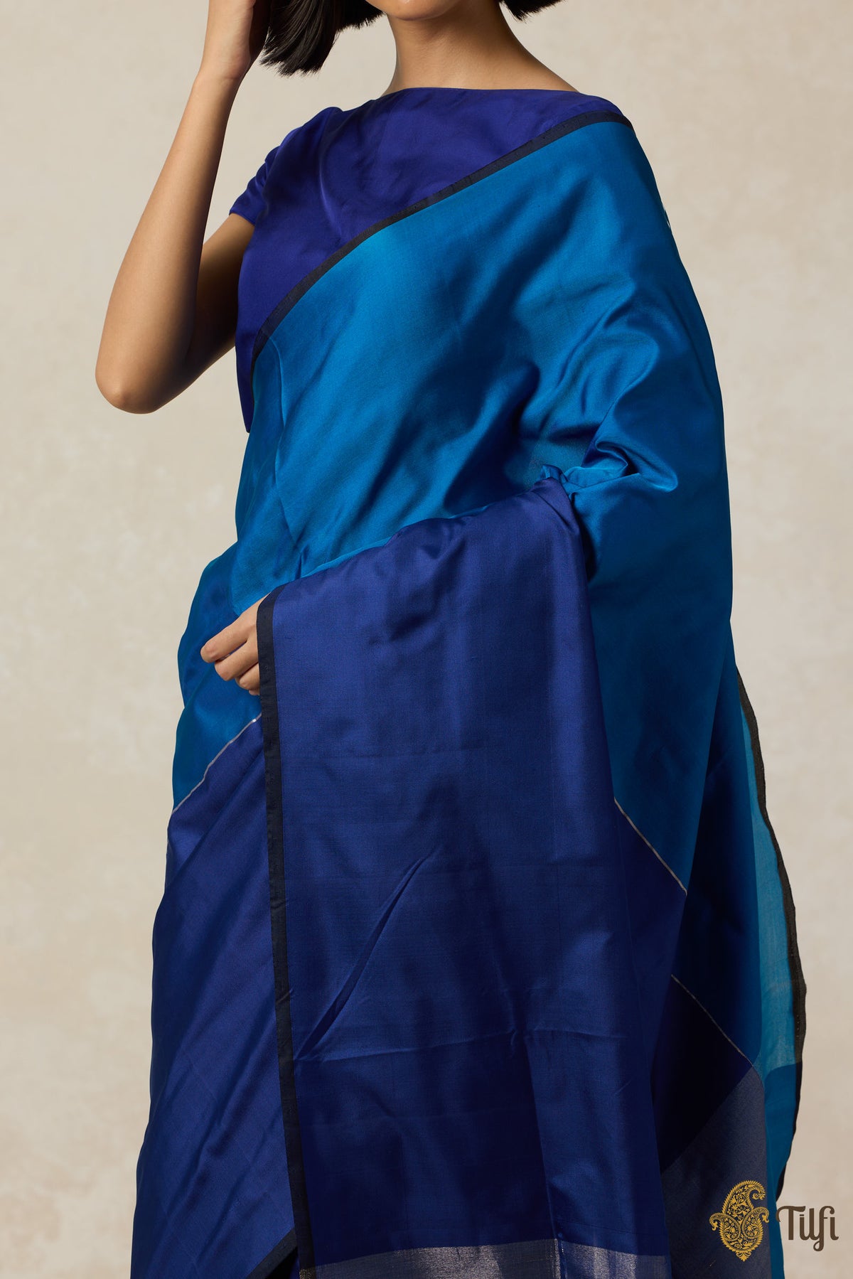 &#39;Serenade&#39; Shade of Blue Pure Silk Twill Banarasi Handloom Saree