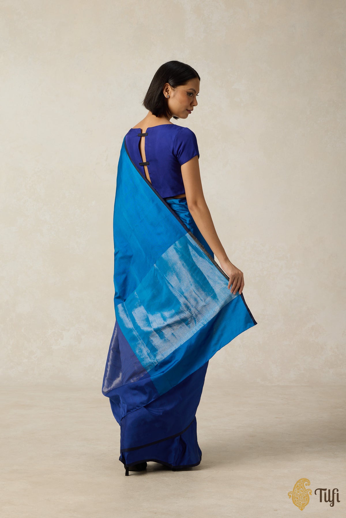 &#39;Serenade&#39; Shade of Blue Pure Silk Twill Banarasi Handloom Saree