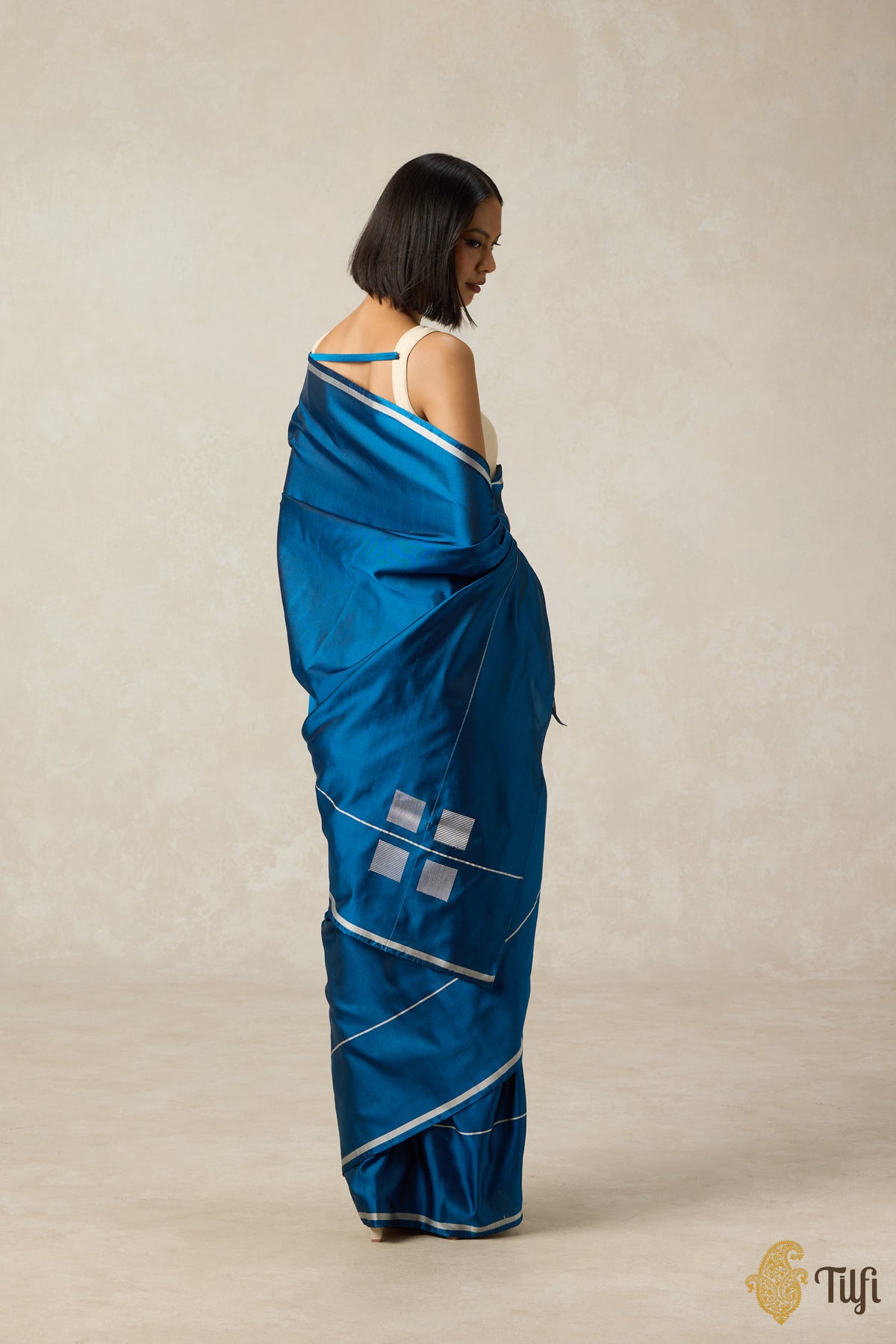 Pre-Order: &#39;Ballade&#39; Peacock Blue Pure Silk Twill Banarasi Handloom Saree