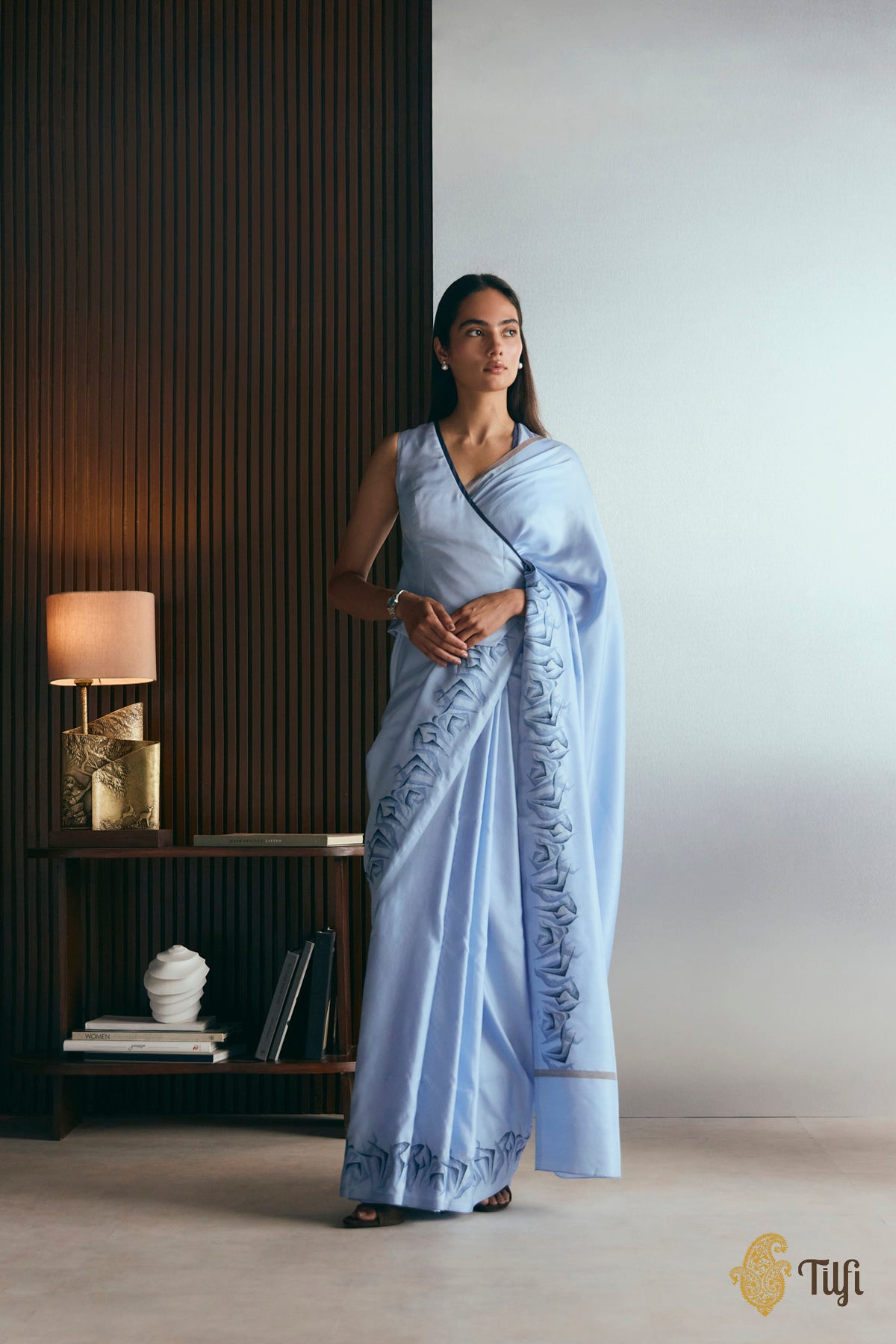'Maria' Blue Pure Silk Twill Banarasi Handloom Saree