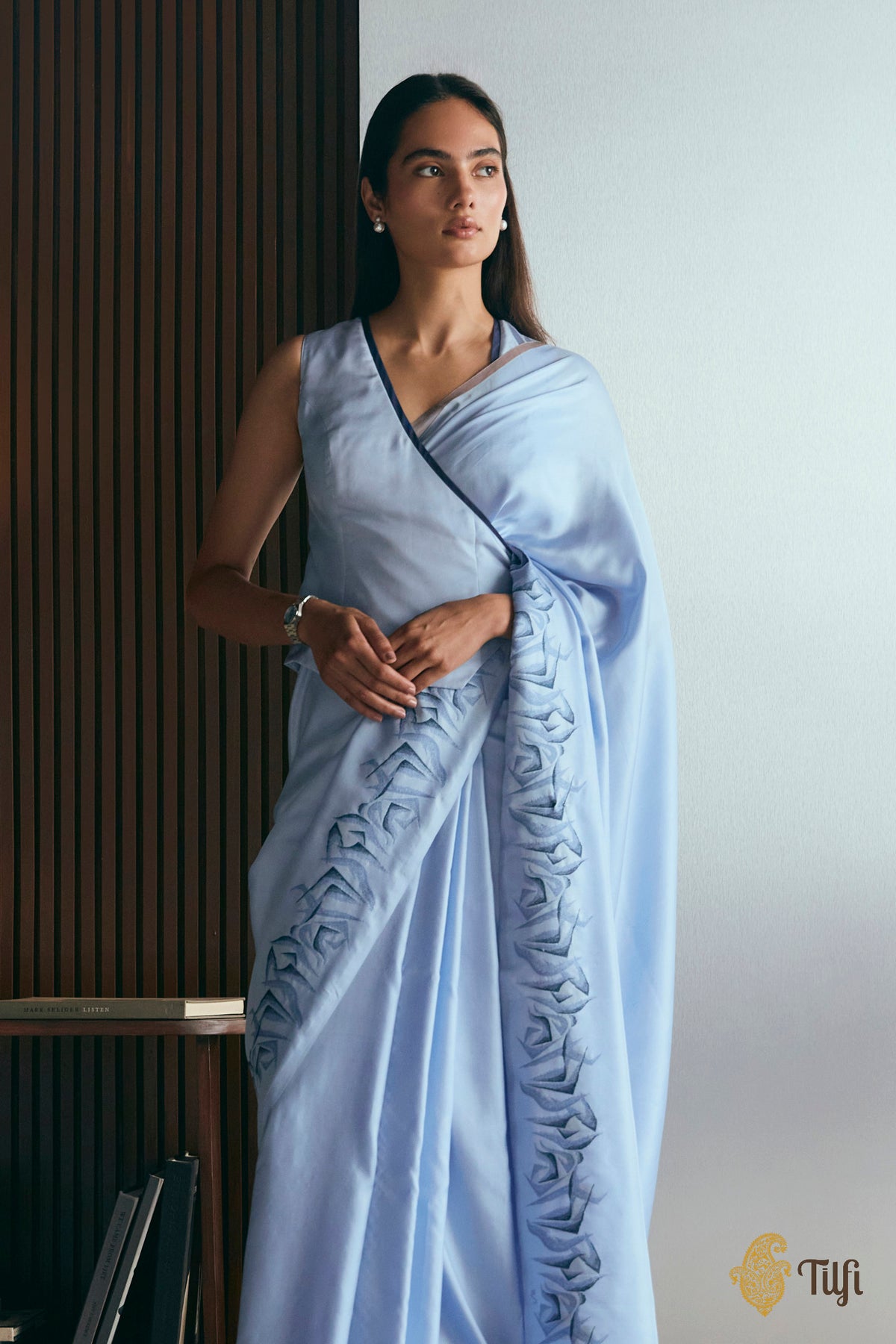 'Maria' Blue Pure Silk Twill Banarasi Handloom Saree