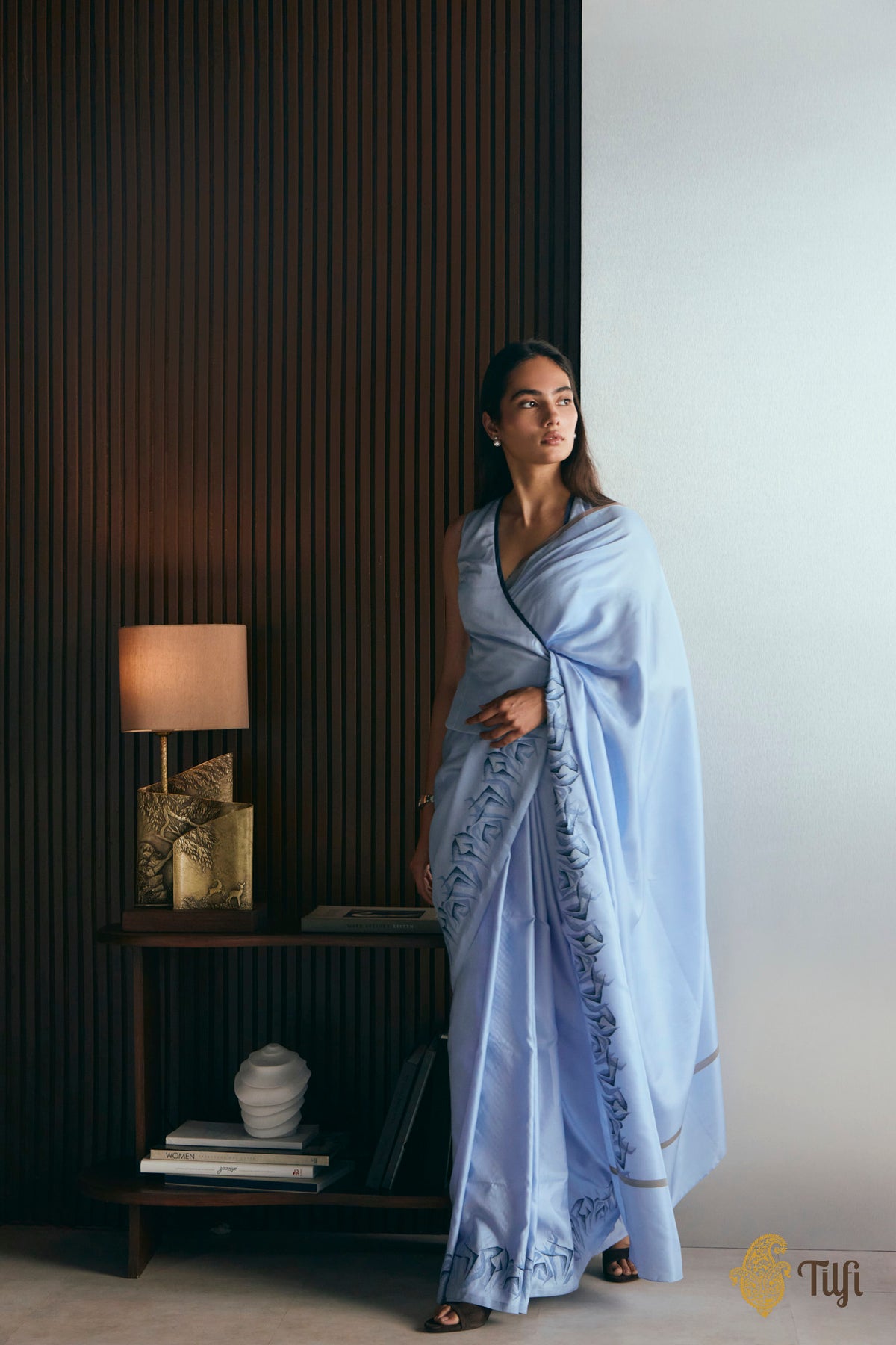 'Maria' Blue Pure Silk Twill Banarasi Handloom Saree